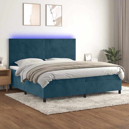 vidaXL - Boxspring - met - matras - en - LED - fluweel - donkerblauw - 200x200 - cm
