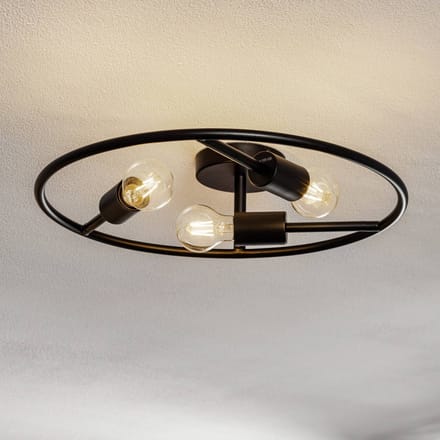 Lucande - plafondlamp design - 3lichts - Staal - H: 15.5 cm - E27 - zwart