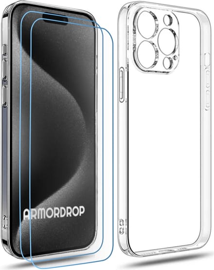 ArmorDrop Transparant Hoesje Inclusief 2x Screenprotector Geschikt Voor iPhone 15 Pro
