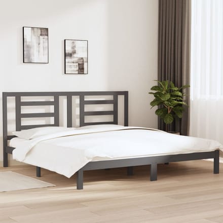 vidaXL - Bedframe - massief - grenenhout - grijs - 200x200 - cm