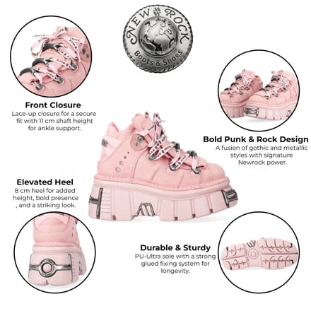 New Rock M-106-C153 Roze Tower Platform Gothic Punk Enkellaarsjes