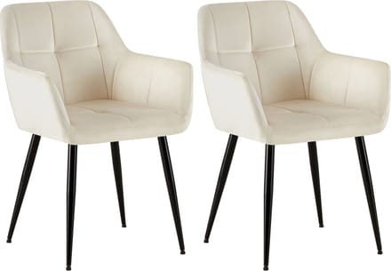 CLP Emia Set van 2 eetkamerstoelen - Met armleuning - Velvet - creme