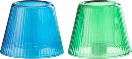 J-Line theelichthouder Hoed - glas - blauw/groen - 2 stuks