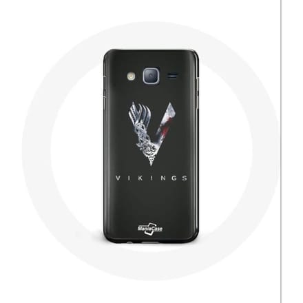 Coque pour Samsung Galaxy J7 Vikings Série Saison 6 logo V Epée Gris Fond Noir