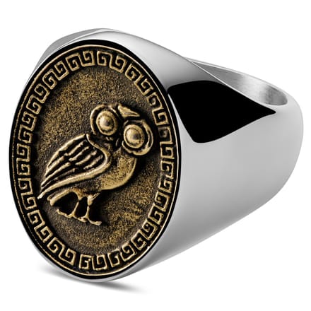 Obelius | Vintage Goudkleurige 'Uil van Athene' Zegelring