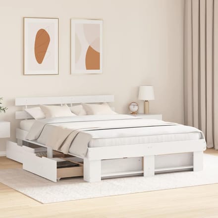 vidaXL - Bedframe - met - hoofdeinde - Wit - 160 - x - 200 - cm - Massief - grenenhout