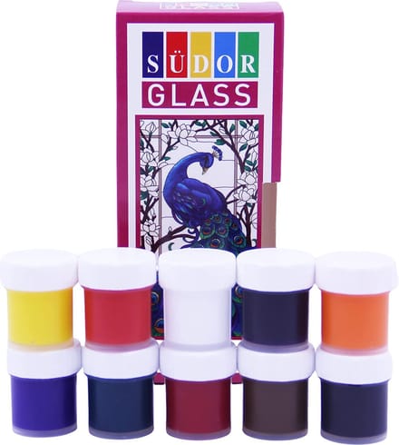 SÜDOR glasverfset 10 x 20 ml, Glasverf op waterbasis, Glasverf voor decoratief design, Glasverf