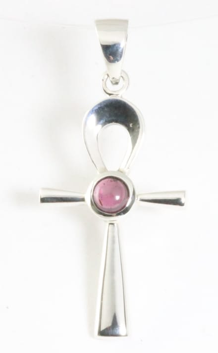 Fijne zilveren ankh hanger met granaat