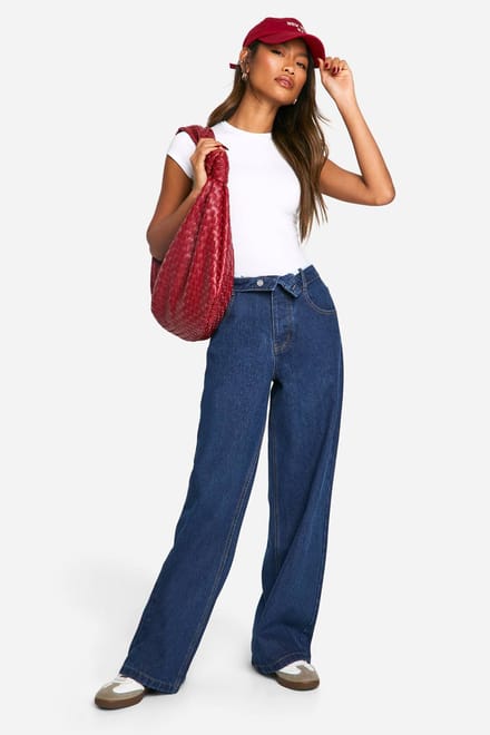 Dames Boohoo Basics Losse Wijde Pijp Jeans | Indigo | Maat: 6/30L