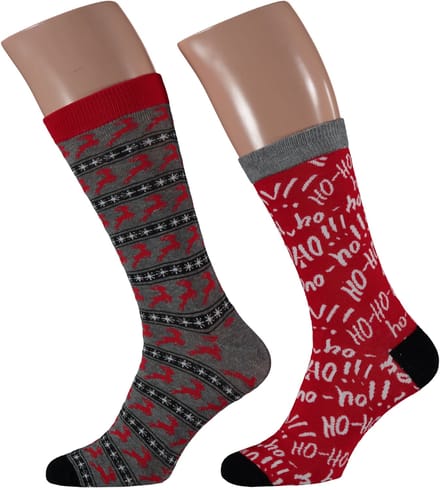 Kerstsokken heren in kerstbal 2-Pak - 41/46 / Grijs/rood
