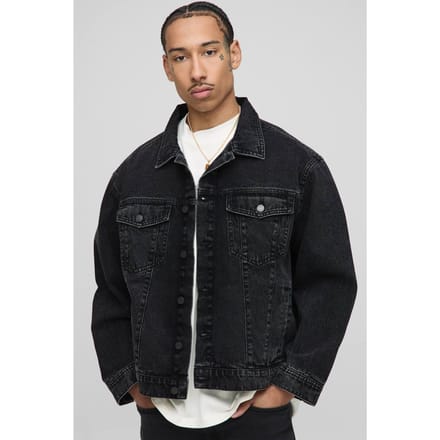 Essential Regular Fit Denim Jacket | Washed Black | Size Small