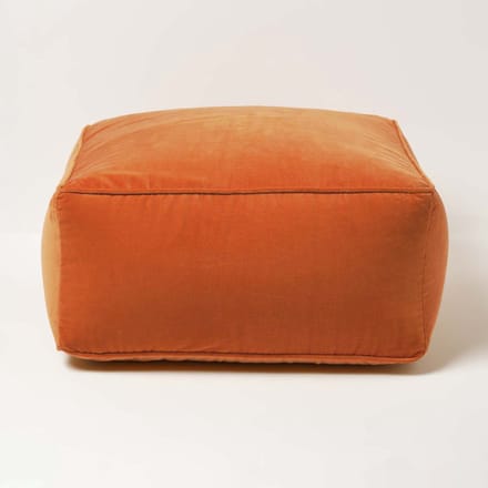 Homescapes fluwelen poef oranje – zitzak vierkant, 60x60x27 cm