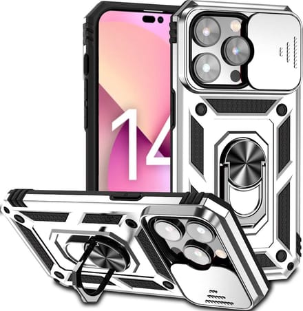 Cityhoesje - Ring - Anti Shock - Camera Bescherming - iPhone 14 Pro - Backcover - Zilver