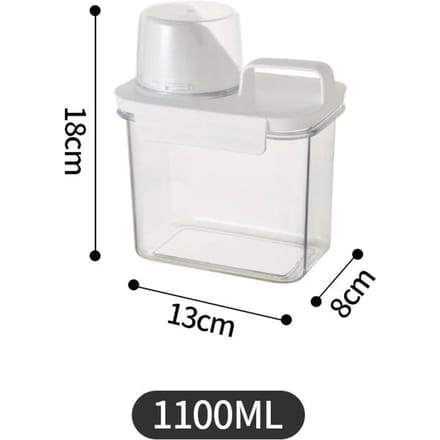 Wasmiddelcontainer Luchtdichte Dispenser met Maatbeker Transparante Opbergdoos voor Wasmiddel Rijst Granen Dispenser white