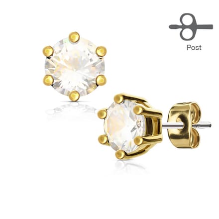 Oorbellen dikke steen 0.8x6x5 - goud wit - LMPiercings