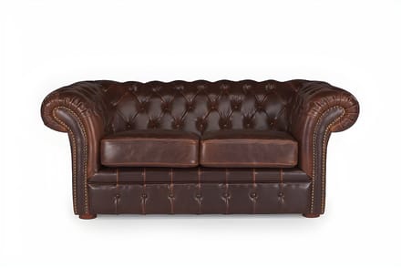 Vente-unique Tweezitsbank chesterfield CLOTAIRE van 100% leer met lived-in aspect