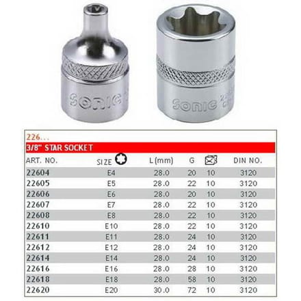 SONIC E-TORX 3/8 E04 Dopslagsleutel 28mm