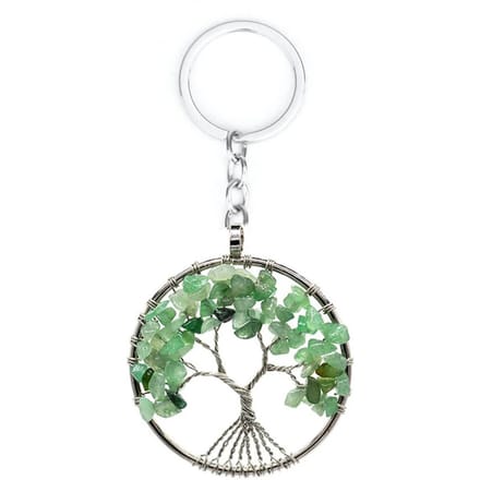 Porte-clés pendentif arbre de vie en gravier de cristal naturel Porte-clés pendentif arbre d'argent vert