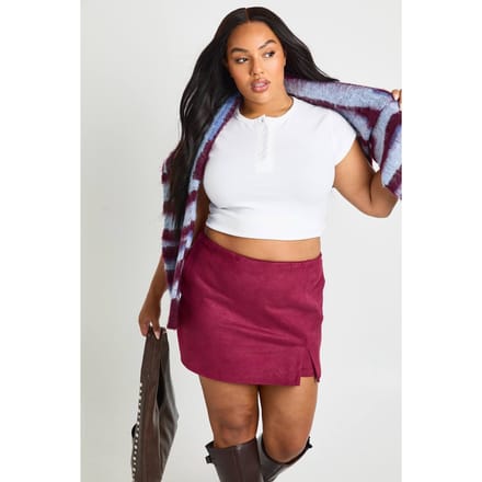 boohoo Dames Plus suede wikkel-skort | Burgundy | Maat: 22