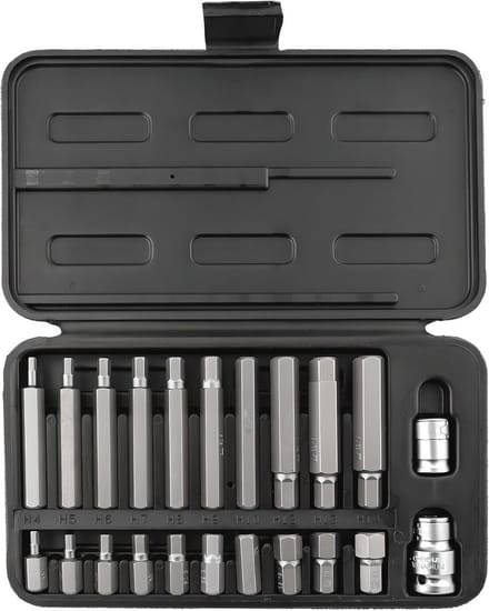 Bits set zeskant 22-delig met 1/2" en 3/8" adapterdoppen