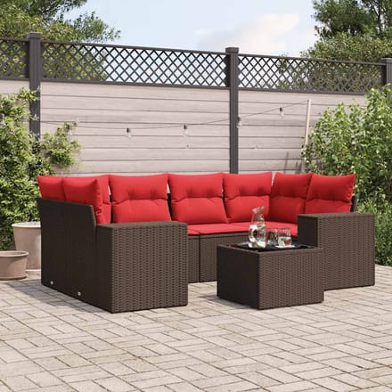 vidaXL - 7-delige - tuinbankset - met - kussens, - bruin - polyrotan