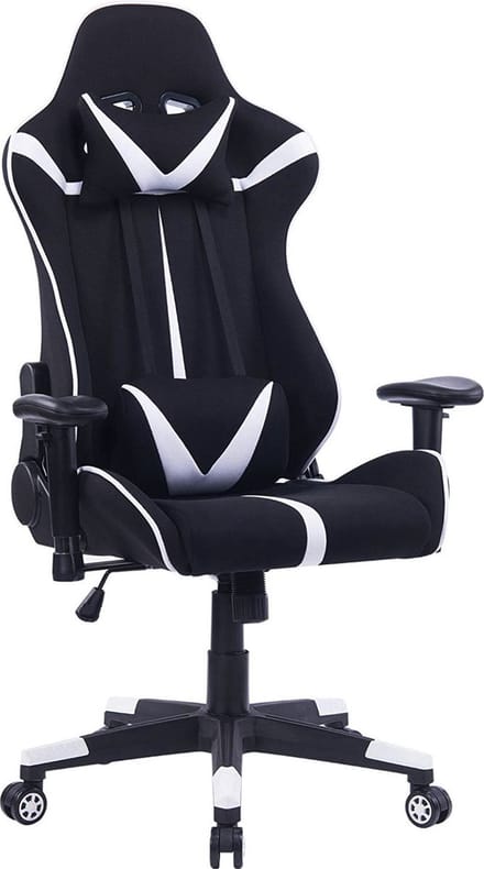 Bolt Edge Gamestoel - Wit/Zwart - Ergonomisch - Verstelbaar - Met Rugleuning en Armleuning - Stoffen Bekleding