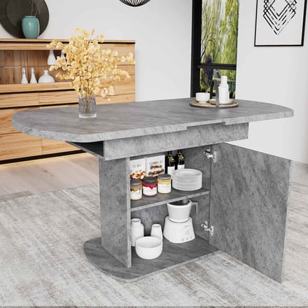 KOMHTOM Eettafel Uitschuifbare Ovale met Opbergruimte Zilver Handvat Multifunctioneel Grijs