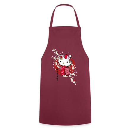 Hello Kitty In Een Rode Kimono En Kersenbloesems Keukenschort
