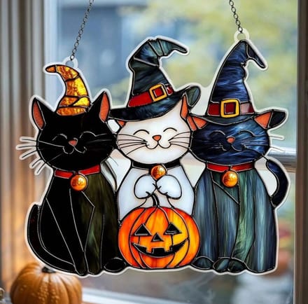 Hangend ornament acryl Halloween katten 15x14 cm