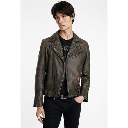 John Varvatos Alice Cooper Leather Biker Ash Taglia: 46 | Giacche di pelle Outlet | Uomo