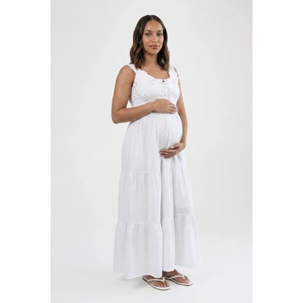 boohoo Dames Zwangerschaps Geplooide Poplin Maxi Jurk | Wit | Maat: 46
