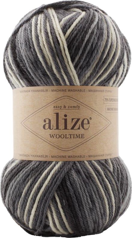 Sokkenwol Alize Wooltime - Easy & Comfy - Superwash - Zwart/Wit/Grijs