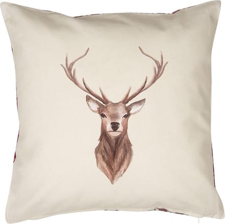 Clayre & Eef Kussenhoes 40x40 cm Beige Rood Katoen Hert