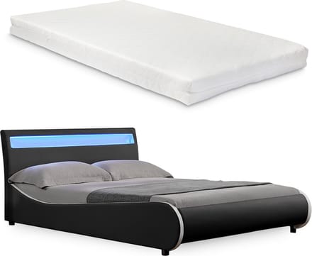 Bed Valencia met LED-verlichting incl. matras140x200 zwart
