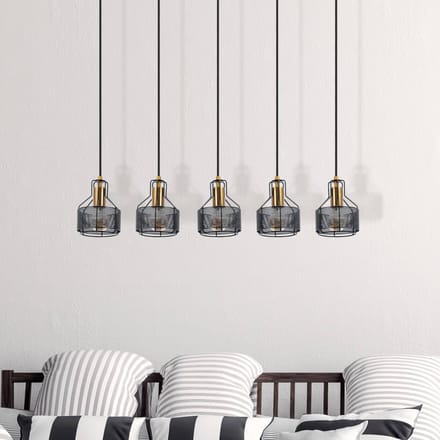 Näve Hanglamp Foro, 5-lamps, zwart/goud
