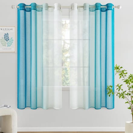 Transparante Gordijnen - Lichtgewicht In Between - Moderne Woonkamer - Kleurverloop Effect - 140x175cm Set 2 - Blauw