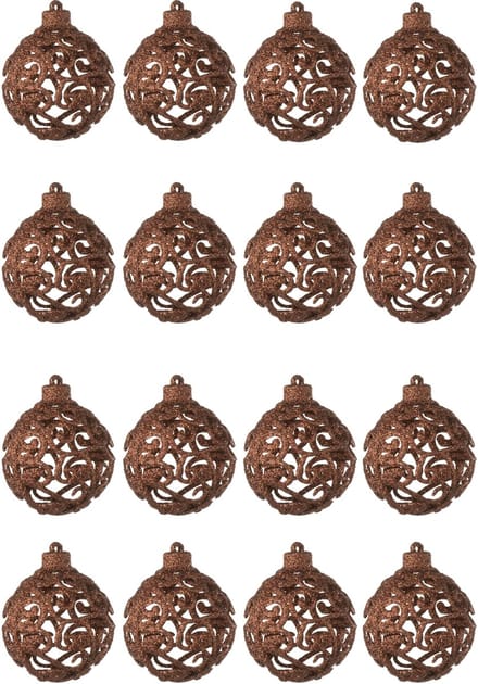 J-Line kerstbal Barok - kunststof - donkerbruin - doos van 16