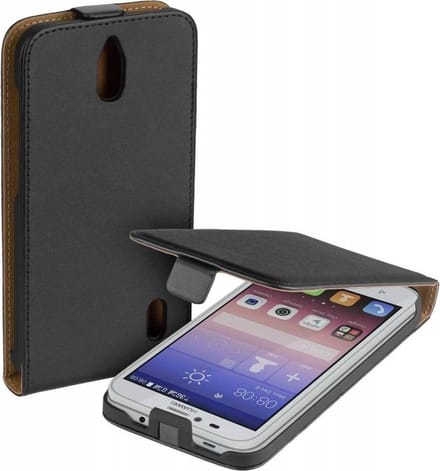 Zwart eco Leather Flipcase voor de Huawei Y625 hoesje