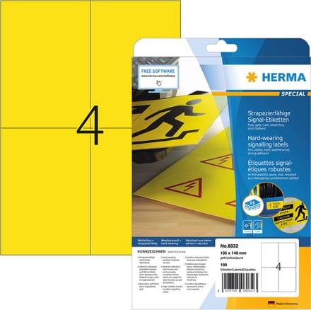 Etiket herma 8032 105x148mm 100st folie geel | 32 stuks