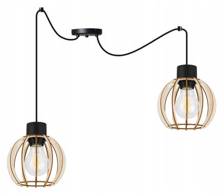 Houten Hanglamp SPIDER TIMBER E27 Zwart/Beige - Stijlvol & Modern