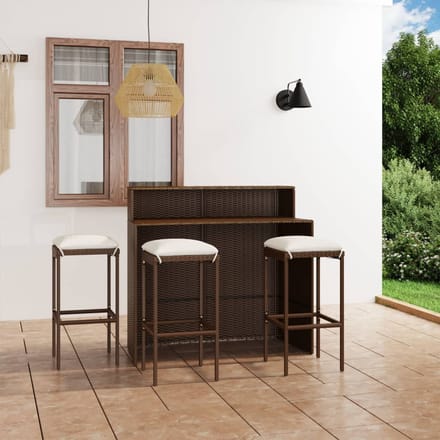 vidaXL - 4-delige - Tuinbarset - met - kussens - bruin