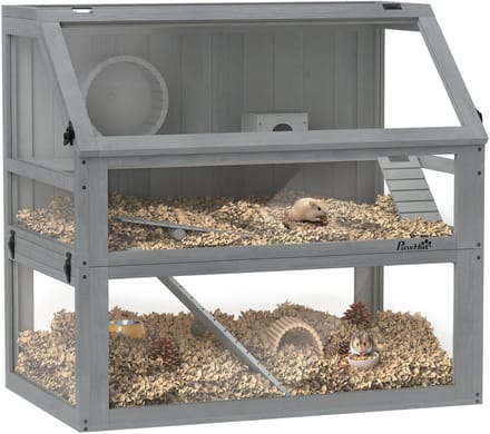 PawHut Hamsterkooi Hout met Acrylpanelen en Accessoires - Knaagdierkooi - Muizenkooi - Lichtgrijs