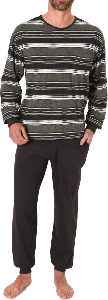 Herenpyjama met lange mouwen en manchetten in elegant streepdesign