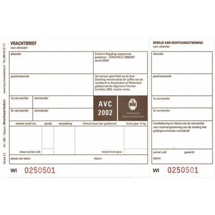 Vrachtbrief IEZZY BVA 1001 19x12cm 3voud 100stuks blanco