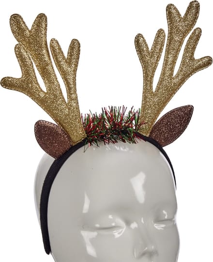 Krist+ kerst diadeem/haarband - rendier gewei - goud - 25 cm - kerstaccessoires
