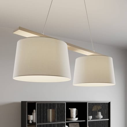 Lamkur Hanglamp Zweden, antiek wit/wit, textiel, hout, 2-lamps