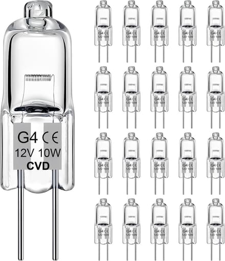 CVD® 10-STUKS - G4 HALOGEEN LICHTBRON - 10 WATT - 12V - WARM WIT - DIMBAAR