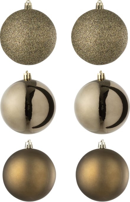 J-Line kerstbal - kunststof - bruin - doos van 6