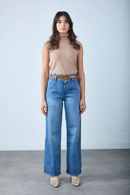 Broek Toxik3 hoge taille inclusief riem straight fit light jeans