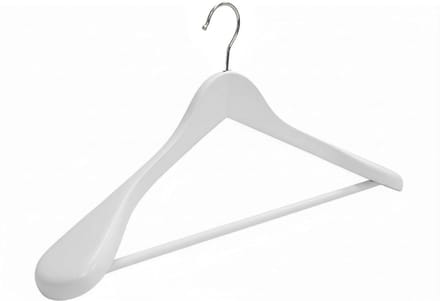 20x Kledinghanger hout 45 cm met brede schouders met broeklat wit